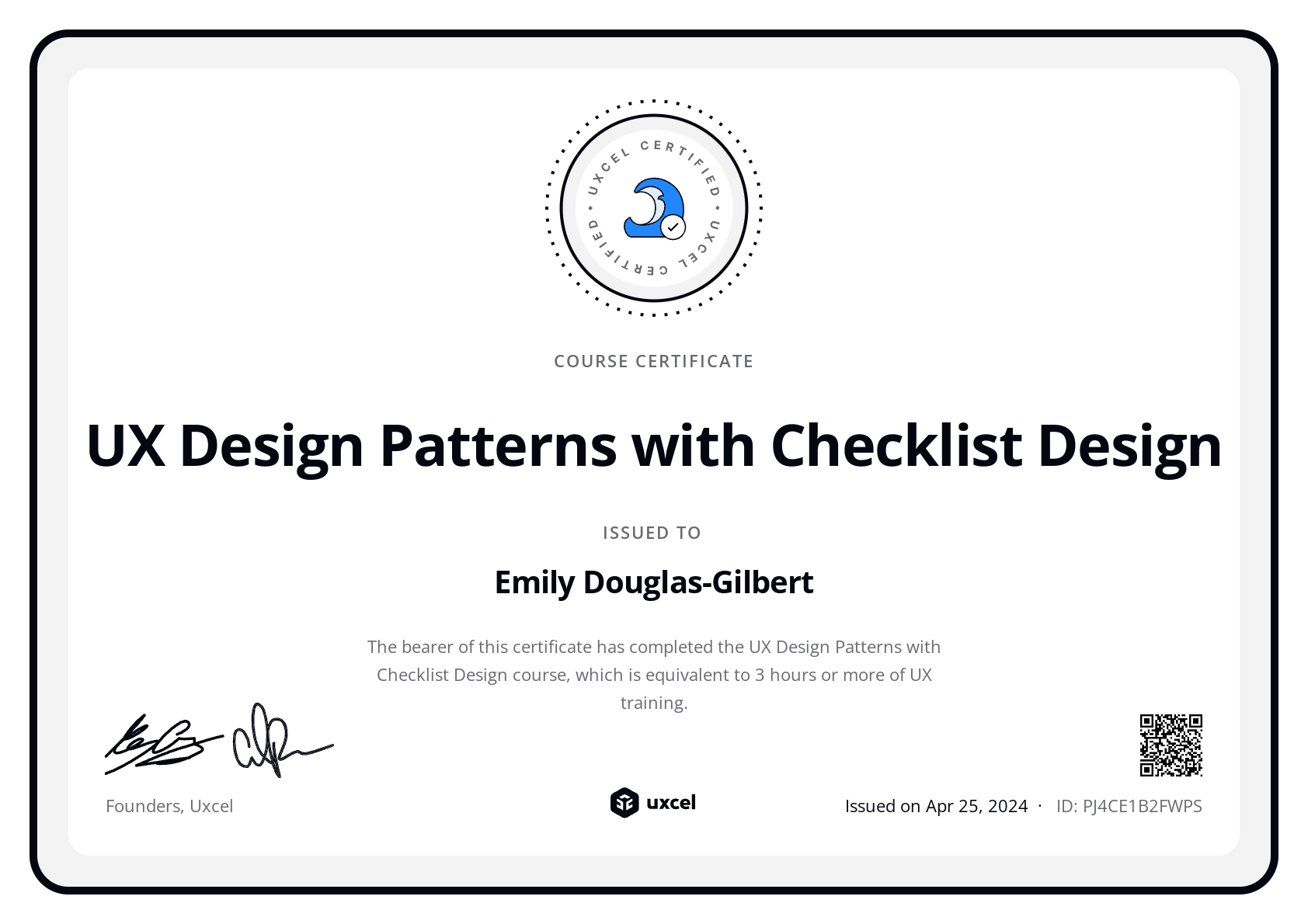 Emily's certificate